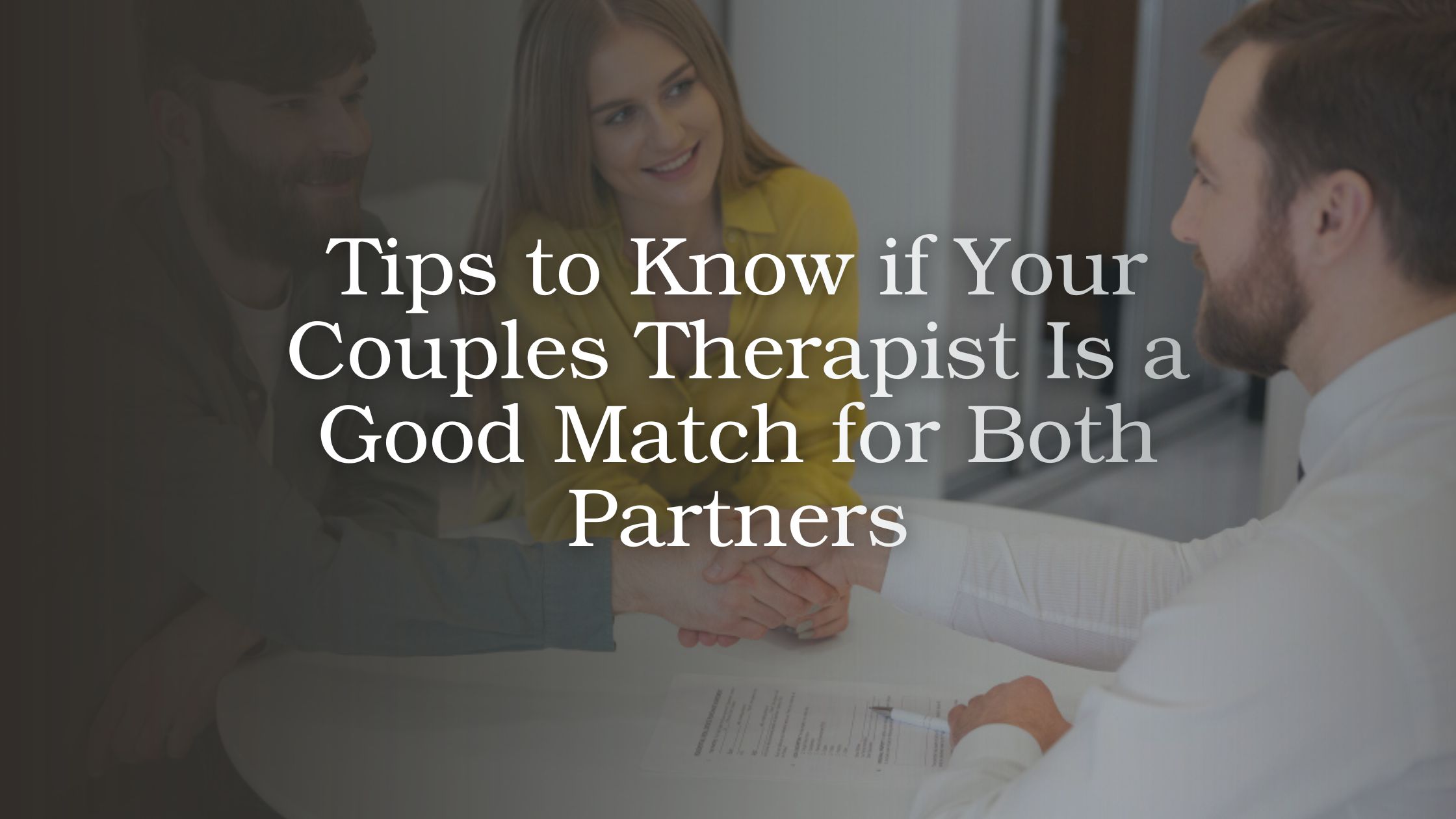 Couple in therapy session discussing relationship concerns with therapist, representing how to choose the right couples therapist for both partners