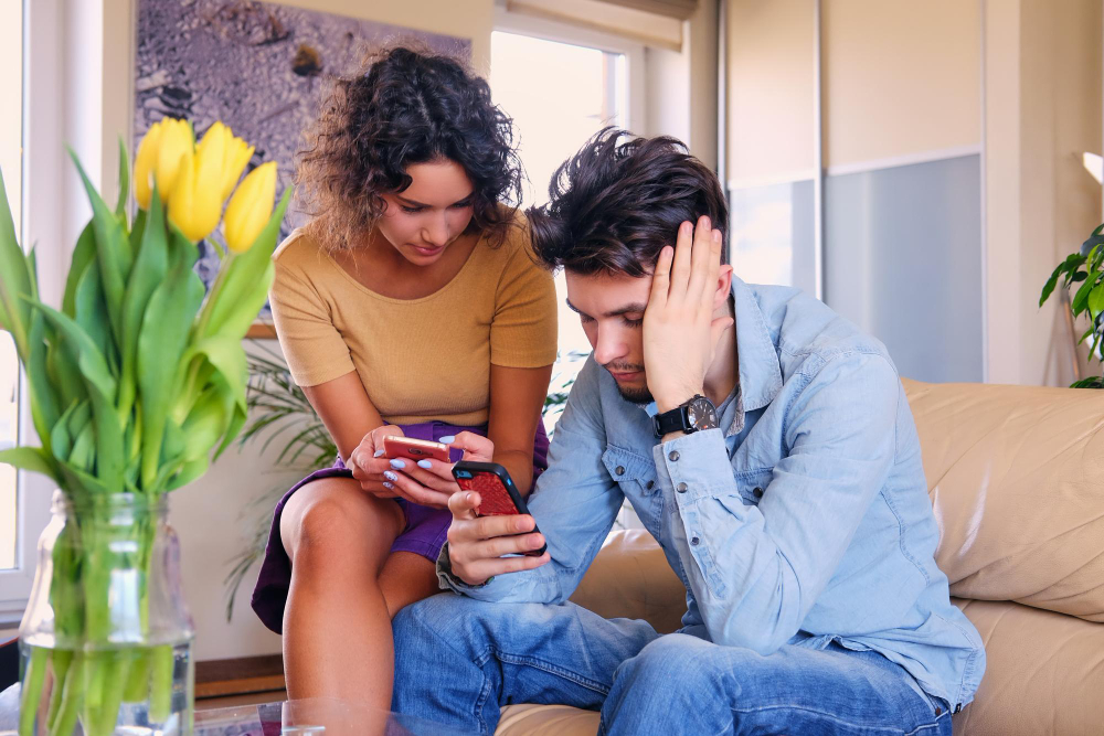 Couple struggling with trust and emotional cheating in a relationship