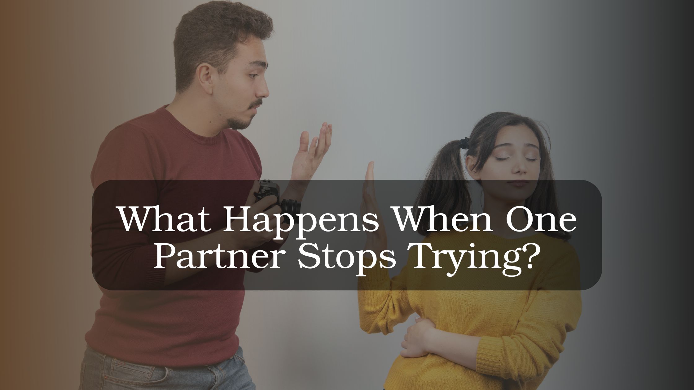 Couple sitting apart on a couch looking emotionally distant and disconnected, illustrating the impact of one partner withdrawing effort and engagement in a relationship.